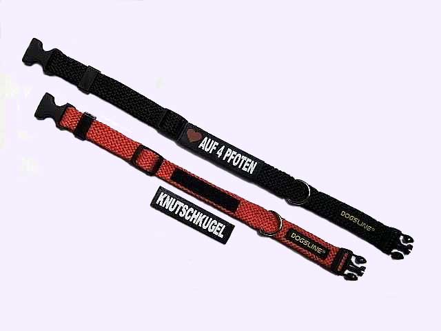 HALSBAND FLACH VON DOGSLINE�  VERSTELLBAR HANDGEFERTIGT FLACHFLECHTSEIL � 18 MM F�R LOGO-PADS